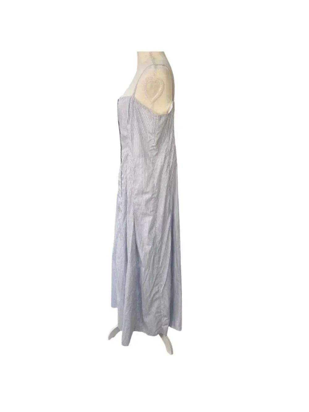 J. Crew Button Front Sleeveless Cotton Poplin Dress in Stripe White and Blue 14